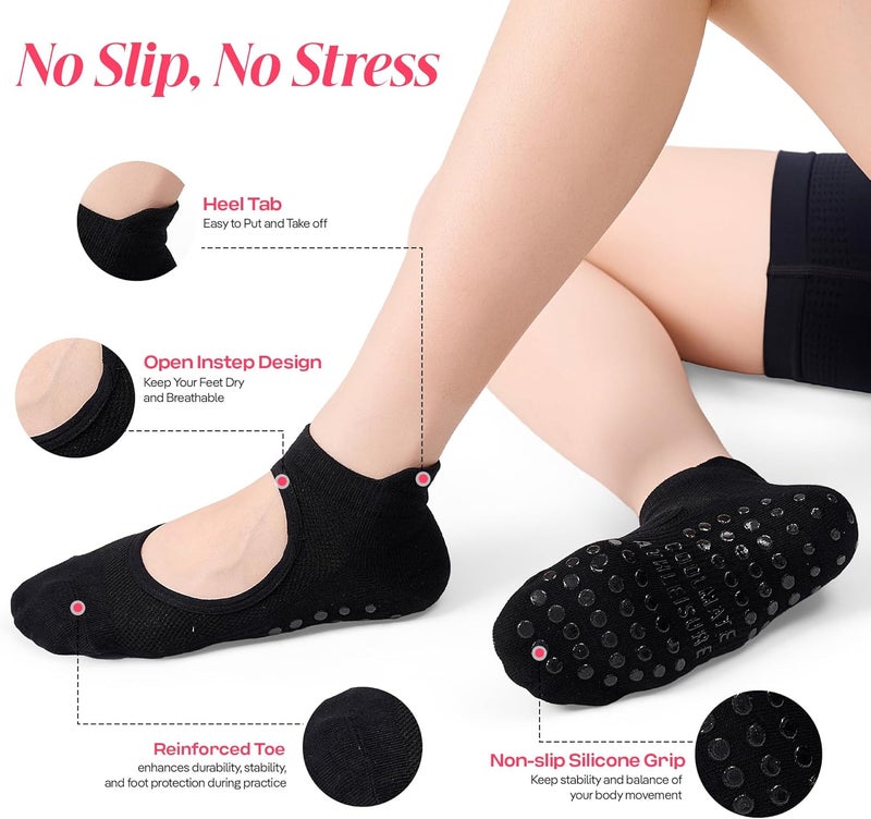 CoolMate Store Pilates Socks with Grips for Women, Yoga Socks, Crew Non Slip Women for Barre, Pilates Gifts - Image 4